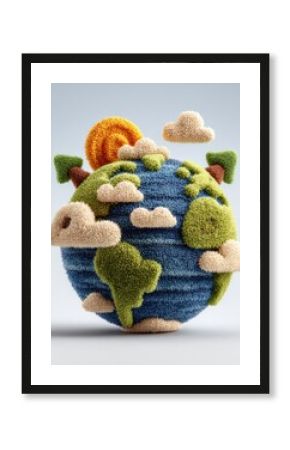 A Fuzzy Earth Globe with Fluffy Clouds and Sun