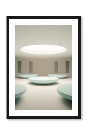 Futuristic Circular Podium Room with Skylight – 3D Abstract Render
