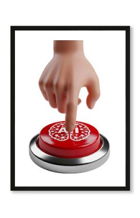 AI Virtual Assistant Hand Pressing Red Button Powering Artificial Intelligence Brain Symbol AI Icon Startup Transparent Background PNG File