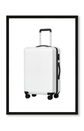 3d illustration of white suitcase with handle and wheels isolated on transparent background, perfect for travel, vacation, and business trips, showcasing a clean and modern design