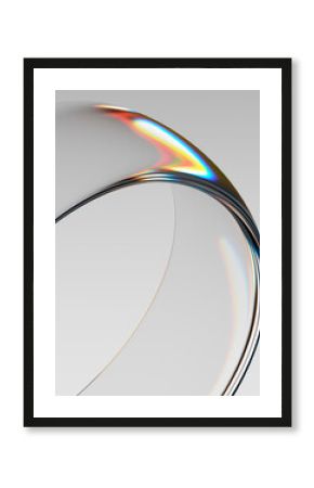 Abstract 3D rendering of a transparent glass ring with colorful reflections