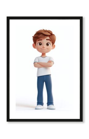 Cartoon boy in 3d style, isolated on a white background, human.