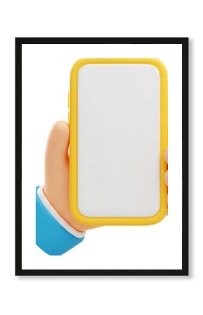 3d icon of hand holding smartphone with white screen