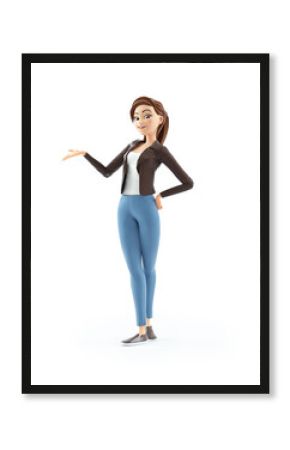 3d cartoon woman presenting pose