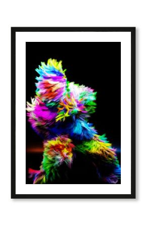 3d animation of a furry colorful monster dancing on a dance floor
