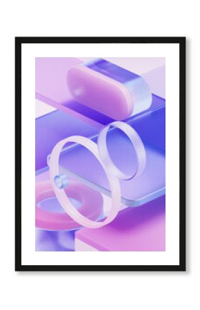 Gradient glasses and cubes, 3d rendering.