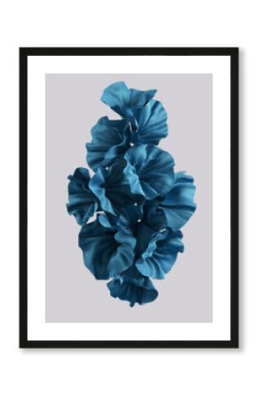 Flowers cloth texture abstract composition for cosmetic product display, object placement mockup template with blue fabric elements decoration, 3d rendering