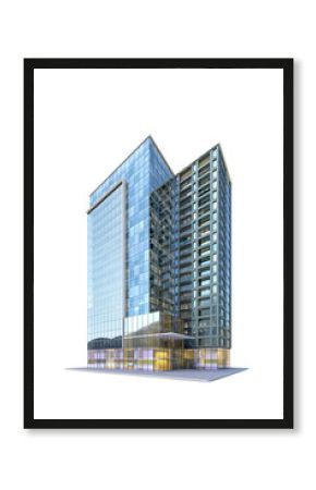 Realistic skyscraper building isolated on white background. 3d illustration