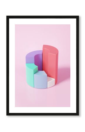 Chart stats percentage proportion icon on pink background. Data analytics Optimization growth statistics business finance graph grow development concept. infographic. 3d render illustration
