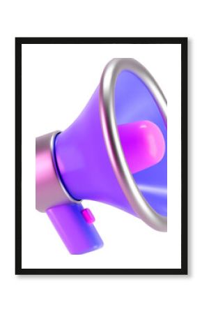 3d purple megaphone icon isolated on gray background. Render of loudspeaker for announce attention, promotion, hiring, sale and marketing concept. Render 3d cartoon simple vector illustration