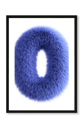 Blue 3D Fluffy Number Zero. 3d render illustration isolated on transparent background