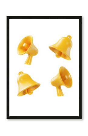 Yellow megaphone and bell 3d rendering. PNG image