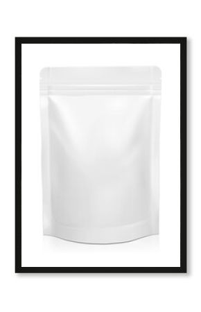 White Blank Foil Food Doy Pack Stand Up Pouch Bag Packaging With Zipper.. .PNG transparency. 