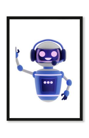 3d Chat bot robot say hi illustration on blue background Online assistance Chat GPT conversation Voice support service chat bot virtual online help customer support Minimal 3D rendering illustration