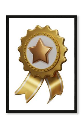 3D quality golden guarantees a medal with a star and ribbon. Gold badge warranty icon. Realistic graphics Certificate Badge icon, Yellow award badge.