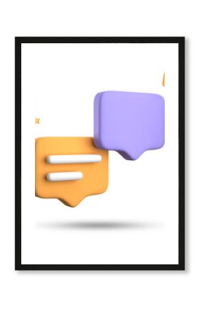 3d rendering of speech bubble with notification icons, 3D pastel yellow blue chat icon set. Set of 3d speak bubble.