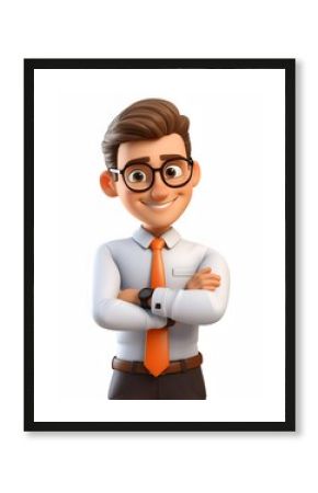  businessman arms crossed 3d cartoon on a white background. 