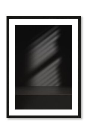 Minimalist black geometric pedestal or podium for product showcase. Abstract black background. Empty mock up template. Box shape. Blank stage. 3d render illustration