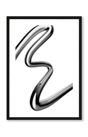 Y2K chrome curved line shape isolated. Futuristic metallic 3D curve element background