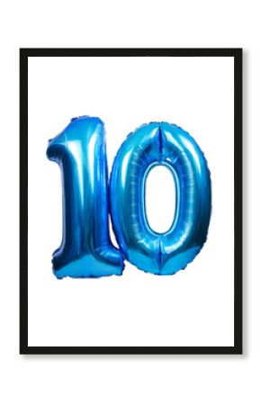Realistic blue balloon in the shape of number ten
