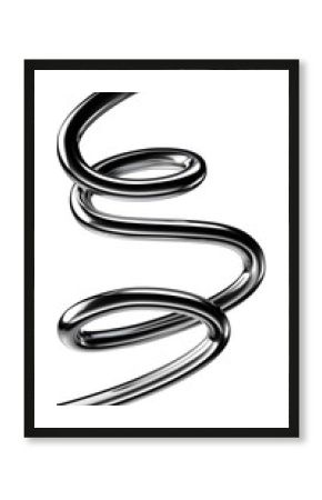 Metallic squiggle line 3D design element, chrome metal wavy line