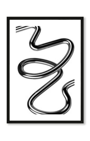 Metallic squiggle shape isolated. Futuristic metal tangled line design element, abstract metal curve 3d rendering