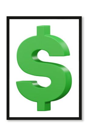 Green US dollar currency symbol isolated on background. Green dollar sign. 3D signs money currency sign. 3D png Illustration.