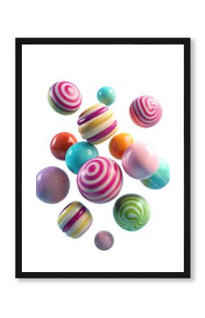 colorful candies isolated on white background, 3d sweet candies floating isolated on white background