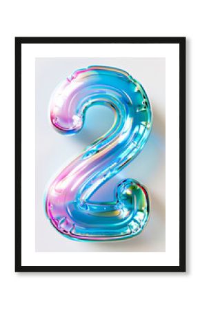 3d illustration of blue and pink holographic font. Number 2