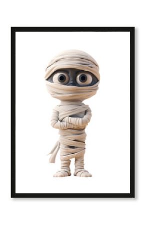 3D Rendered Illustration of a Funny Chibi Character: Cute Mummy for Halloween Cartoon, Isolated on Transparent Background, PNG