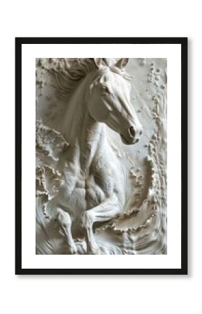 Beautiful horse 3d relief wallpaper. Mural wallpaper. Wall art. AI generated illustration.
