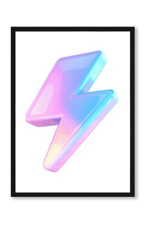 3D lightning bolt featuring pastel gradient colors of blue, pink, and purple. The sharp, vibrant design gives a bold and futuristic look. Isolated on transparent background, png.