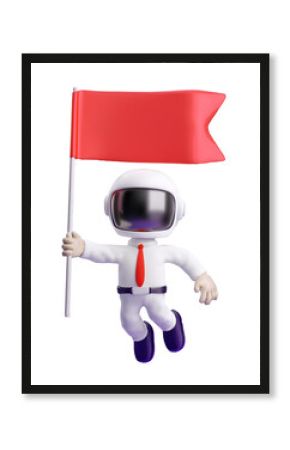 Astronaut Holding a Red Flag