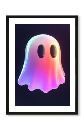 A 3D rendering of a ghost with a colorful, iridescent glow against a dark background.