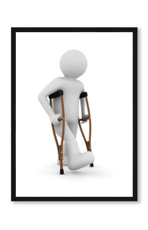 man on crutches on white background. Isolated 3D image