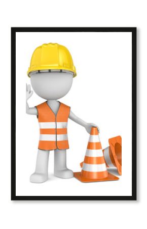 Stop.The Dude gesturing stop with hand.Hardhat, eflection vest.