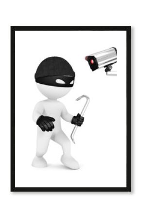 3d white people thief and security camera