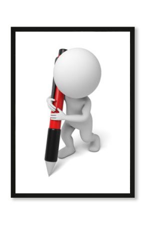 3d people writing with a pen. 3d image. Isolated white background.