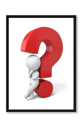 3d small person thinking with a large question mark. 3d image. Isolated white background