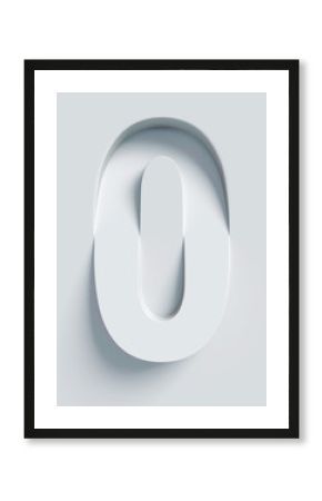 Number 0 slanted 3d font engraved and extruded from the surface