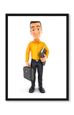 3d man standing and holding briefcase
