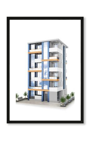Facade of new modern apartment building. 3d illustration