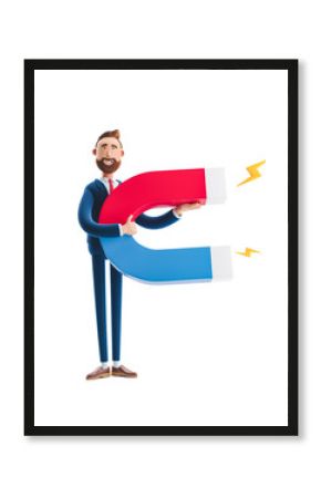 3d illustration. Portrait of a handsome businessman with magnet.