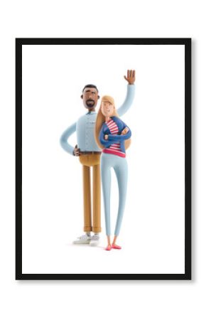3d illustration. Businessman Stanley and Emma stand on white background.