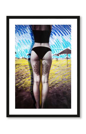 3d low res collage of a womans bum and legs photographed from behind