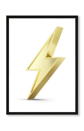Flash of lightning 3d icon on white background - 3d illustration of golden 3d bolt lightning