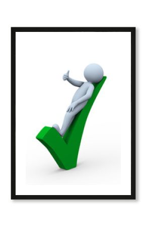 3d man thumb up with huge green check tick mark