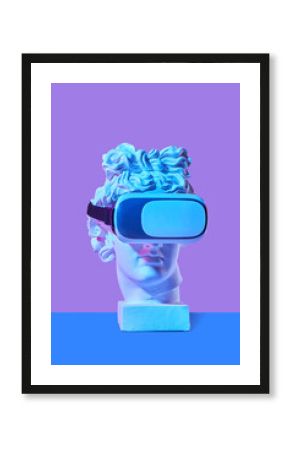 3D virtual reality glasses on greek god statue.