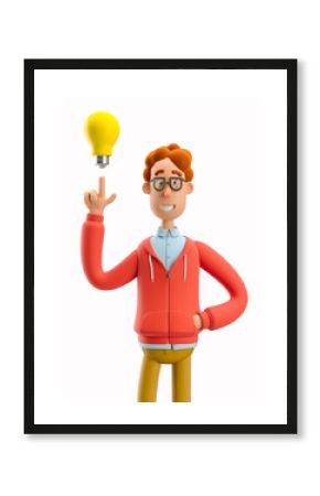 3d illustration. Nerd Larry  with lightbulb. Idea and innovation technology concept.