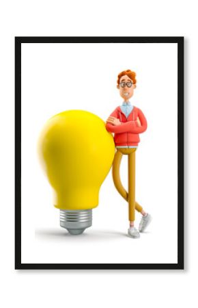 3d illustration. Nerd Larry  with lightbulb. Idea and innovation technology concept.